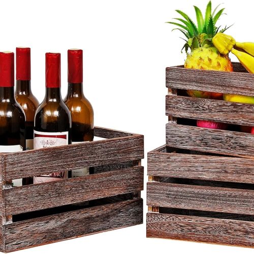Storage Crates Nesting Storage Crates Set of 3,Wooden Storage Containers with Handles,Rustic Farmhouse Wood Baskets for Storage,Display,Home Decor - (Large,Medium,Small),Brown