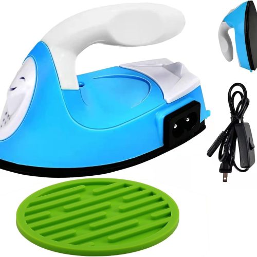 Mini Heat Press Iron Machine,Portable Mini Electric Iron,Small Heat Press Iron,Mini Iron Press for Clothes Shoes Bags Hats,Iron Press Machine for Heating Transfer,Silicone Pad Included (Blue)