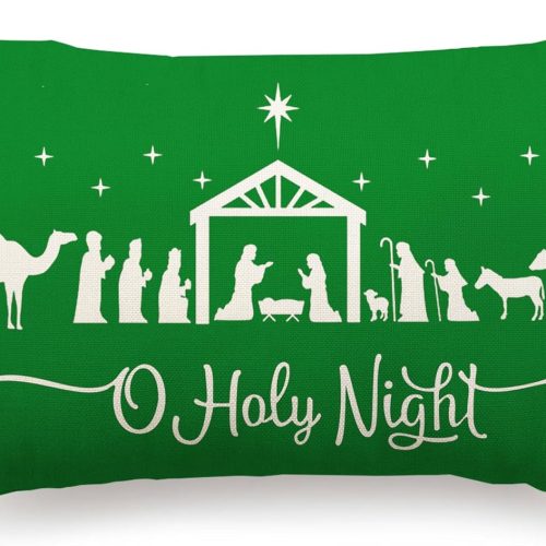 Green Christmas Pillow Covers 12x20 Merry Christmas Cross Joy Oh Holy Night Throw Pillow Cover Decorations Pillow Covers Farmhouse Pillows Decorative for Sofa Winter Home Decor