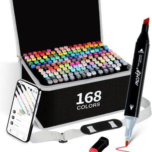 168+2 Colors Alcohol Markers with Free App, Chisel & Fine Tip Alcohol-Based Marker Set for Adults Kids, Dual Tip Artist Markers for Drawing, Coloring Illustration, Painting and Great Gift Idea