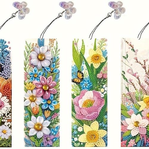plzzree Diamond Art Bookmarks 4pcs: Acrylic Diamond Bookmarks Kits for Women - Spring Flower Butterfly DIY Bookmark - Adults Small Craft Book Marks Kit Beginner