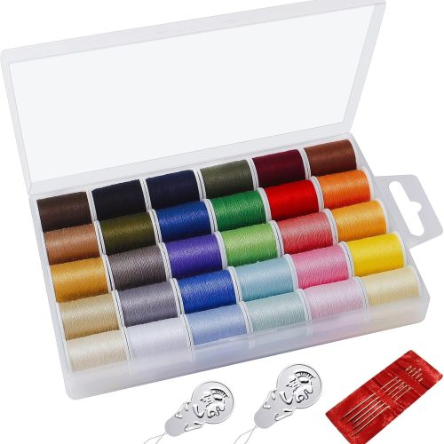Fbshicung Polyester Sewing Thread Set - 30 Assorted Colors, 50 Yards per Thread Spool, Sewing Kit Includes 5 Large Eye Hand Needles, 2 Needle Threader, Suitable for DIY Hand Sewing