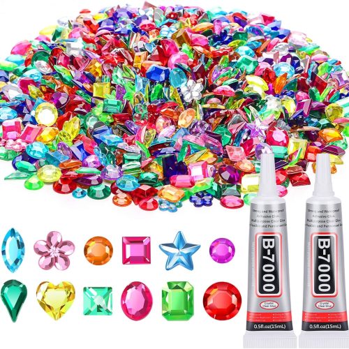 1 Anezus1200Pcs Craft Gems with 2Pcs B7000 Jewelry Glue, Flat Back Sequins Jewels Embellishments Rhinestones Gemstones for Bedazzling, Decor, Clothing