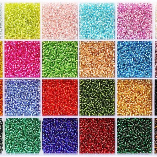 1 Bala&Fillic Size 12/0 Glass Seed Beads About 24000pcs in Box 24 Multicolor 2mm Transparent Silver Lined Seed Beads for Earring Necklace Making (1000pcs/Color, 24 Colors)