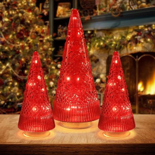 1 PHITRIC Christmas Decorations Indoor, 3 pcs Sparkling Glass Christmas Tree with LED Lights and Timer, Tabletop Christmas Tree Decor, Xmas Tree Decorations for Living Room, Fireplace, Table, Home