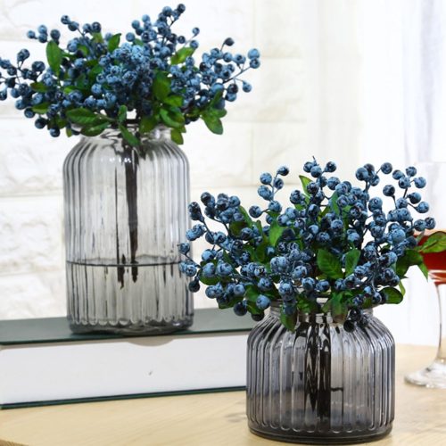 1 Mistari 10 Pack Artificial Flowers California Faux Blueberries Artificial Stems for Decorating Blueberry Picks Fruit Fake Silk Flowers Home Decorative Party Wedding (Blue)