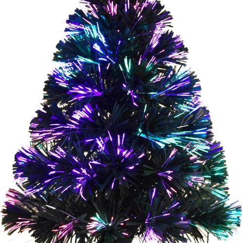 1 24 inch Green Pre-lit Mini Fiber Optic Christmas Tabletop Tree with Gold Pot and Adaptor