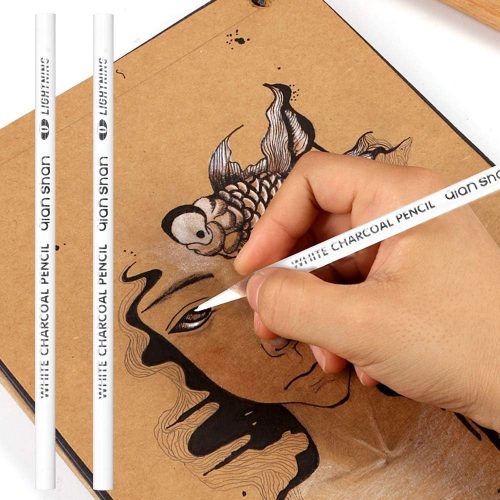 1 2 Pcs White Sketch Charcoal Pencils -Professional Hight Quality Sketch Highlight White Charcoal Wooden Pencils for Artist Drawing, Sketching, Blending