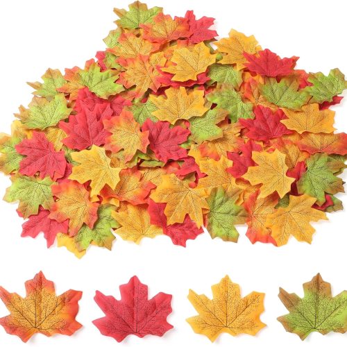 1 SITUMEIZI 400PC Fake Fall Leaves Autumn Fall Decor Maple Leaf for Wedding Party Halloween Thanksgiving Decorations 4 Colors