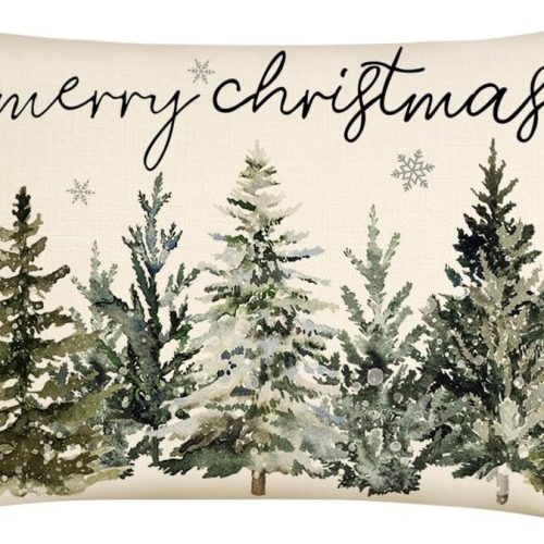 1 Christmas Trees Lumbar Pillow Cover 12x20 Inches Snowflakes Xmas Farmhouse Decorations Winter Holiday Decor Throw Cushion Case for Home Couch Polyester Linen S23C25