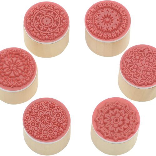 6 Pcs Flower Pattern Round Wooden Rubber Stamp for Scrapbooking and Wedding Invitation Cards (Flower Design)