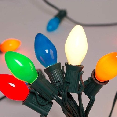1 C7 Multicolor Christmas Lights Outdoor, 25Ft Vintage Christmas String Lights with 27 Ceramic Colorful Bulbs, Outdoor Christmas Decorations Lights for Xmas Tree Holiday Party Patio Backyard Roofline