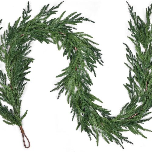 1 Christmas Norfolk Pine Garlands, Realistic Artificial Faux Greenery Garland, Cedar Garland for Mantle, Holiday Indoor Outdoor Fireplace Winter Christmas Decor (6ft)