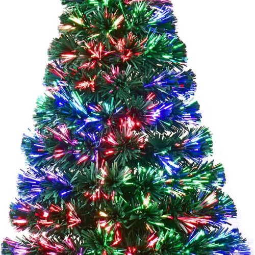 1 3ft Green Fiber Optic Christmas Tree,Pre-Lit Artificial Mini Christmas Tree, Tabletop Small Xmas Tree with Stars Holiday Home Decorations