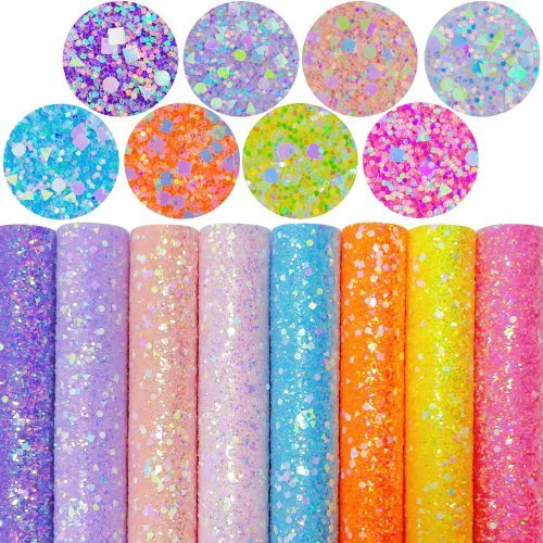 1 Sparkly Geometric Candy Color Faux Leather Sheets 8 x 12 inch Shiny Pastel Color Chunky Glitter Fabric for Making Bows Earrings (Geometric Candy)