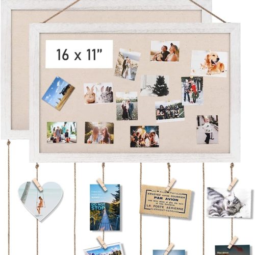 1 Emfogo 2Pack Cork Bulletin Boards, 16 "x11 White Linen Cork Boards for Walls with White Frame, Pin Board Vision Board for Home Kitchen School Office Decor