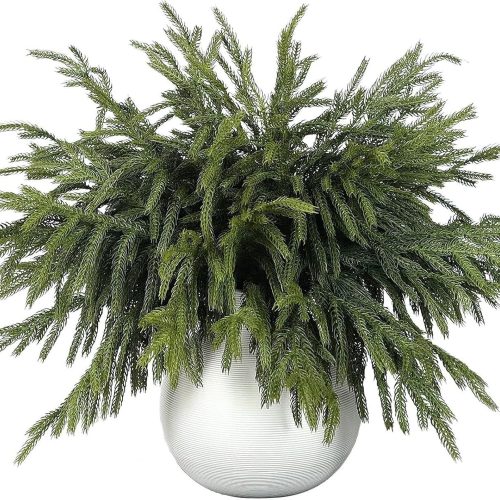 1 HUAESIN 8 Pcs Norfolk Pine Stems 19.6" Artificial Pine Branches Real Touch Norfolk Evergreen Branches Fake Christmas Greenery Stems Christmas Picks for DIY Garland Wreath Vase Home Indoor