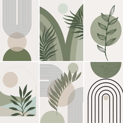 Trandraft 6 Pcs Diamond Art Paintings Kits 12 x 16 Inches Sage Green Boho Diamond Wall Art Accessories Abstract 5D DIY Crafts for Adults Home Wall Decoration