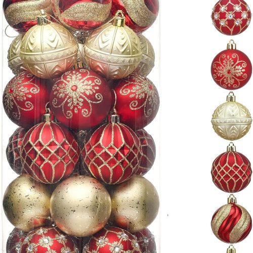 Valery Madelyn Christmas Ornaments Set, 30ct 2 Inches Red and Gold Shatterproof Christmas Tree Decorations Ball Ornaments Bulk, Luxury Hanging Ornaments for Xmas Holiday Party Decor