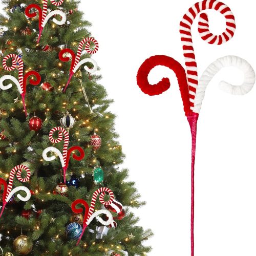 Candy Cane Christmas Decorations, 6 Pcs Christmas Tree Picks, 17 Inch Red and White Christmas Ornaments for Christmas Tree Topper Filler, Big Large Ornaments Grinchs Candyland Xmas Decorations