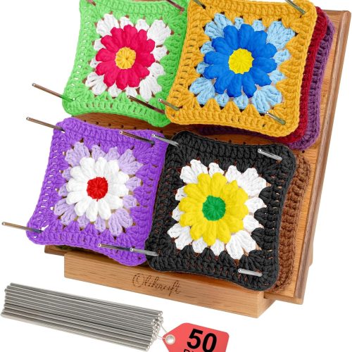 1 Olikraft 9.5" Crochet Blocking Board with Pegs 50 Pins - Granny Square Blocking Boards for Crochet Projects - Yarn Supplies Tools and Accessories and Gadgets