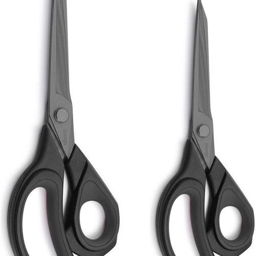2 Pack Sewing Fabric Scissors: Titanium Coated Forged Sharp Heavy Duty Shears All Purpose for Tailor Dressmaking Crafting Cutting Clothes Leather, 8.5" & 9.5", Black