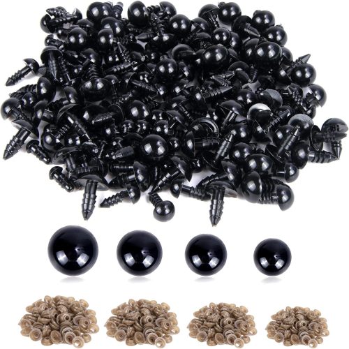 1 UPINS 500 Pieces 6-12MM Black Plastic Safety Eyes with Washers for Crochet Animal Crafts Doll Making Supplier Bulk (4 Sizes)