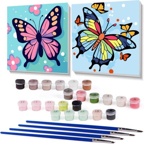 1 nekpiahu 2 Framed Butterfly Paint by Numbers Kit for Kids - Kids Paint by Number Kits Age 5-8-12, Easy Acrylic Oil Paint by Number for Kids 8x8inch