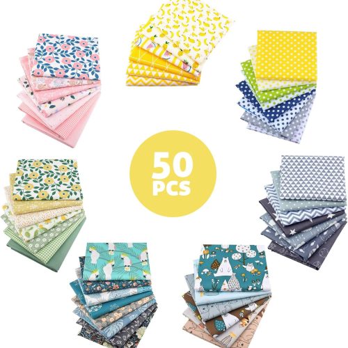 50pcs 100% Cotton Fabric Bundle 10" x 10" PreCut Fat Squares Sheets Printed Floral Sewing Supplies for Patchwork Sewing DIY Crafting Quilting Fabric(50PCS 10"x10", Floral)