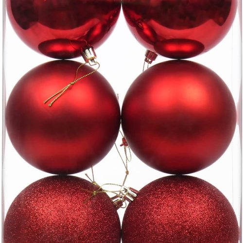 1 3.94" Large Christmas Balls Shatterproof Red Christmas Ornaments 6 Pcs Big Red Xmas Ornaments for Xmas Tree Holiday Wedding Party Decoration