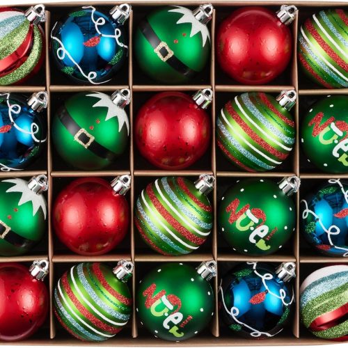 1 DecorbyHannah Red Green Blue Christmas Ornaments, 20ct 2.36 inch Elf Christmas Tree Decorations, Shatterproof Plastic Decorative Hanging Ball Bulk for Xmas Home Party Holiday Table Decor