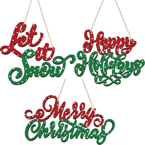 1 Suzile 3 Pcs Merry Christmas Wooden Wall Door Hanging Sign Let It Snow Wall Decor Happy Holidays Red Green Point Wood Christmas Sign for Xmas Tree Front Door Wreath Porch Indoor Outdoor Home Decor