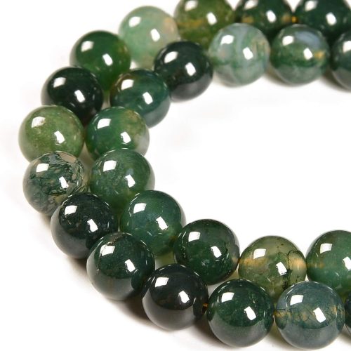 1 90pcs 4mm Natural Green Moss Agate Gemstone Round Spacer Loose Stone Beads for Jewelry Making 15.5" 1 Strand (Green Moss Agate, 4mm 90Beads)