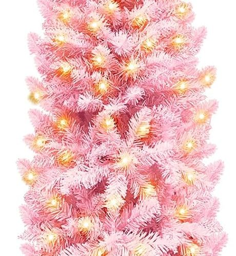 1 5 Ft Prelit Pencil Artificial Christmas Tree with Timer 180 LED Warm White & Colorful Change Lights 8 Modes Plug in 550 Branch Tips Metal Stand Slim Tree Xmas Decor Indoor Outdoor