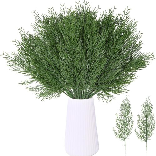 1 50 PCS Artificial Pine Branches Christmas Faux Pine Greenery Stems Fake Cedar Pine Needles Picks for Christmas Tree Wreath Garland DIY Crafts Holiday Home Decoration