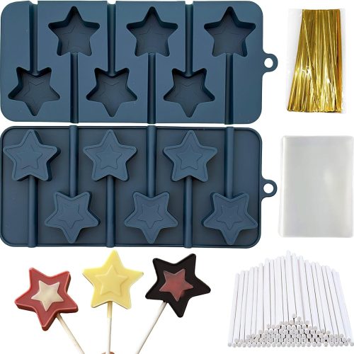 1 Star Lollipop Molds, 2 Pack Star Shape Silicone Chocolate Candy Molds 4th of July Cake Pops Mold Sucker Mold for Jelly Soap Hard Candy Making