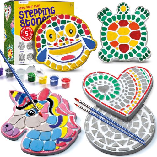 Dan&Darci Stepping Stones Painting Kit for Kids - Outdoor Crafts - Paint 5 Garden Stone - Unicorn Craft Kits for Boys, Girls Ages 6-12 - Christmas Gifts for Boy, Girl Age 6, 7, 8, 9, 10 + Year Old