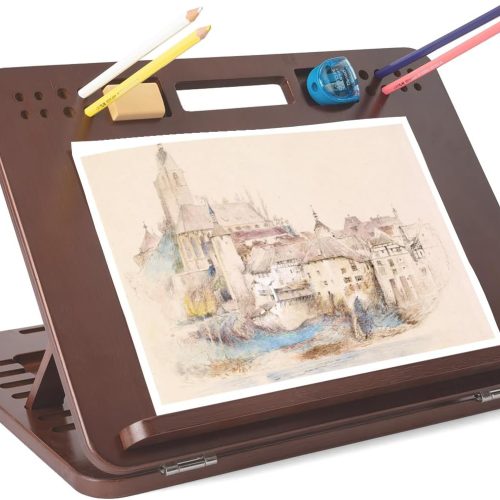 StrongTek 6-Position Bamboo Table Easel, 16x12 Inch Adjustable Drawing and Sketching Board with Built-in Handle and Back Storage, Portable Art and Lap Desk for Sketching, Reading, and Book Stand