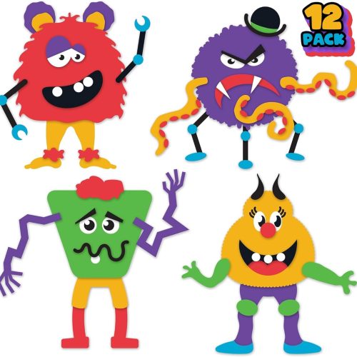 DIY Halloween Monster Craft Kit – 12 Sets – Self-Adhesive Foam Crafts for Kids – No-Glue, Mess-Free Arts & Crafts – Fun Classroom Activity & Halloween Party Favor