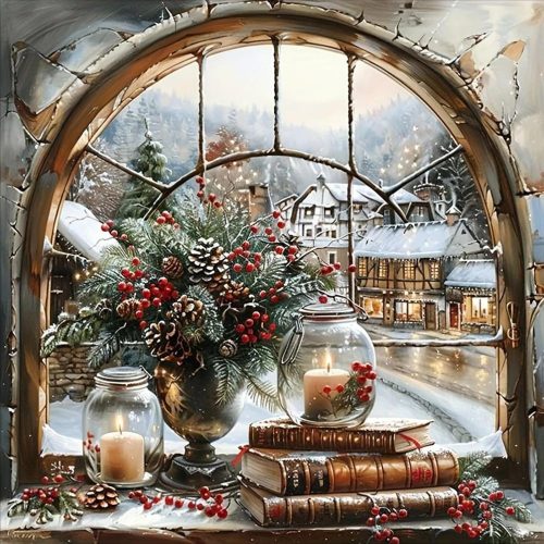 wavaiov Christmas Diamond Painting Kits for Adult, Xmas Winter Snow Landscape Diamond Art Kits for Beginners, DIY Full Drill Rhinestone Diamond Dots Gem Painting Art Craft for Home Decor 12x12Inch