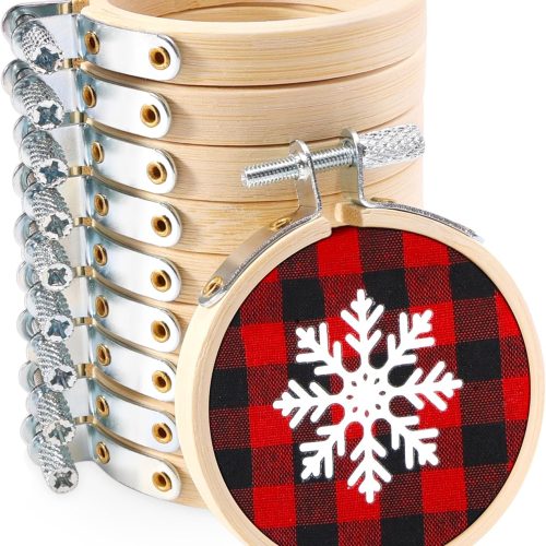 Caydo 10 Pieces 2.2 Inch Mini Embroidery Hoops Adjustable Circle, Cross Stitch Hoop Ring for Embroidery, Art Craft Handy Sewing, and Home Decoration