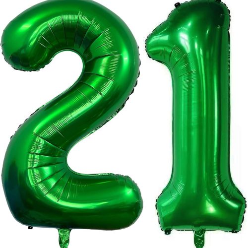 Dark Green 21 Number Balloons, 40 Inch Giant Number 21 Balloons Foil Mylar Helium Dark Green Number Balloons for 21th Birthday Party Supplies Anniversary Event Celebration Decorations
