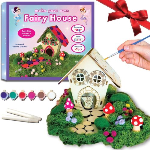 Wooden Fairy House Craft Kit for Kids | DIY Fairy Garden with Paints & Decorations | Creative Arts & Crafts Birthday Gift for Girls Activity | Ages 5, 6, 7, 8-12 Girls.