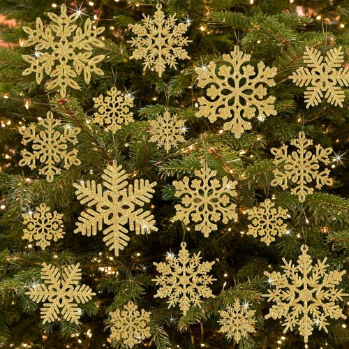 72Pcs Snowflakes Christmas Tree Decorations - Gold Christmas Tree Ornaments Hanging Glitter Snowflakes for Christmas Tree Winter Holiday Party Wall Ceiling Window Decorations