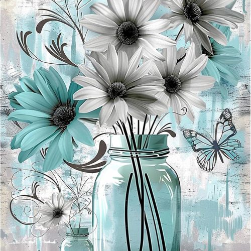 Lxmsja Daisy Diamond Art Kits for Adults, Rustic Flower DIY Full Drill Diamond Painting Kits for Beginners, 5D Gem Art Crafts for Adults, Home Wall Decor 12x16 inch