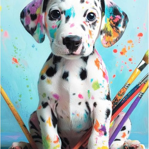 MXJSUA Cute Dog Diamond Painting Kits for Adults, 5D Dalmatian Diamond Art Kits for Beginners, DIY Full Drill Crystal Gem Painting Kits for Home Wall Decor 12x16 Inch