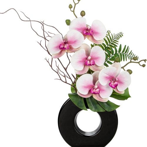 Briful Pink Orchid Fake Flowers with Vase, 16.1'' Artificial Orchid Silk Flowers Faux Orchid Arrangement for Home Office Dining Room Table Centerpiece Modern Decoration