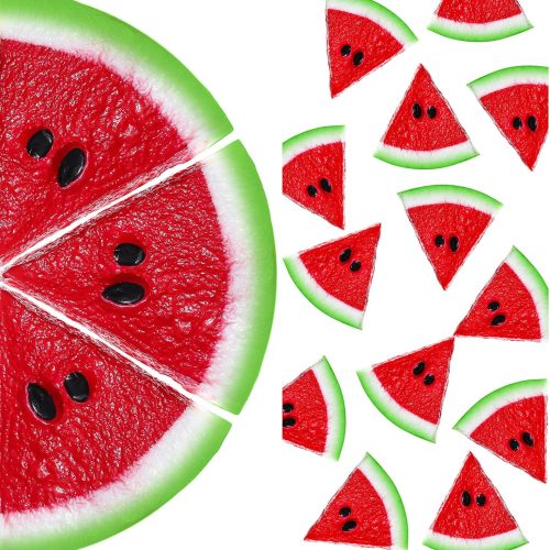 WILLBOND 12 Pieces Realistic Fake Watermelon Slices, Red, 1.96" x 0.39" Round, Summer Thematic Decorations for Kitchen, Party, Wedding