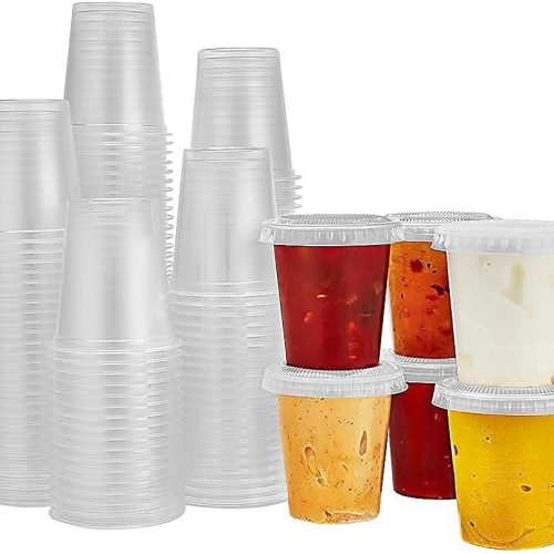 150 Sets - 2oz, Disposable Mini Plastic Jello Shot Cups With Lids Perfect For Portion Souffle, Condiment, Dipping Sauce, Salad Dressing And More