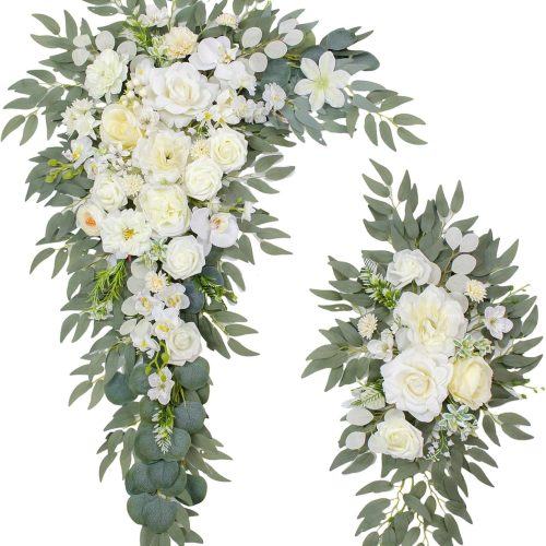 Wedding Arch Flowers (Set of 2) Wedding Decor and Artificial Flower Arrangements Decorations for Reception,Welcome Sign and Ceremony Backdrop (White)